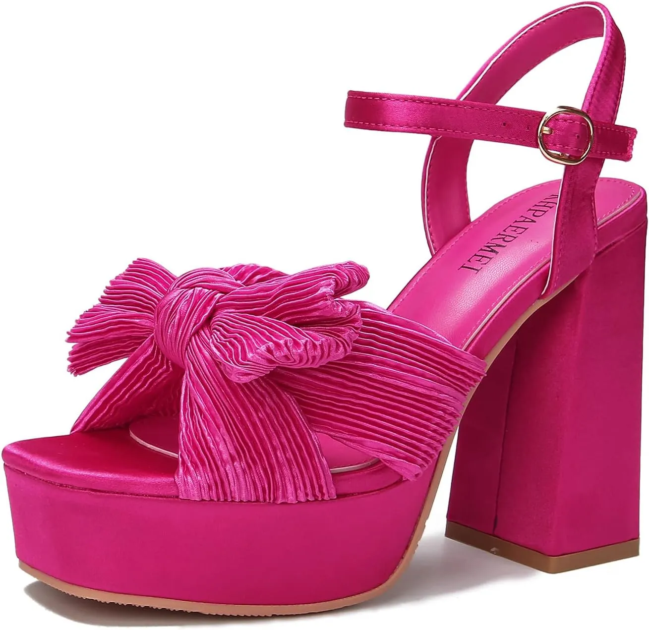 KHPAERMEI Bow Knot Platform Heels for Women Fashion Open Toe Chunky Heeled Sandals Ankle Strap Wedding Party Dress High Heels
