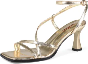 Kitten Heels for Women - Square Open Toe Strappy Heeled Sandals with Ankle Strap - Wedding Dress Heels