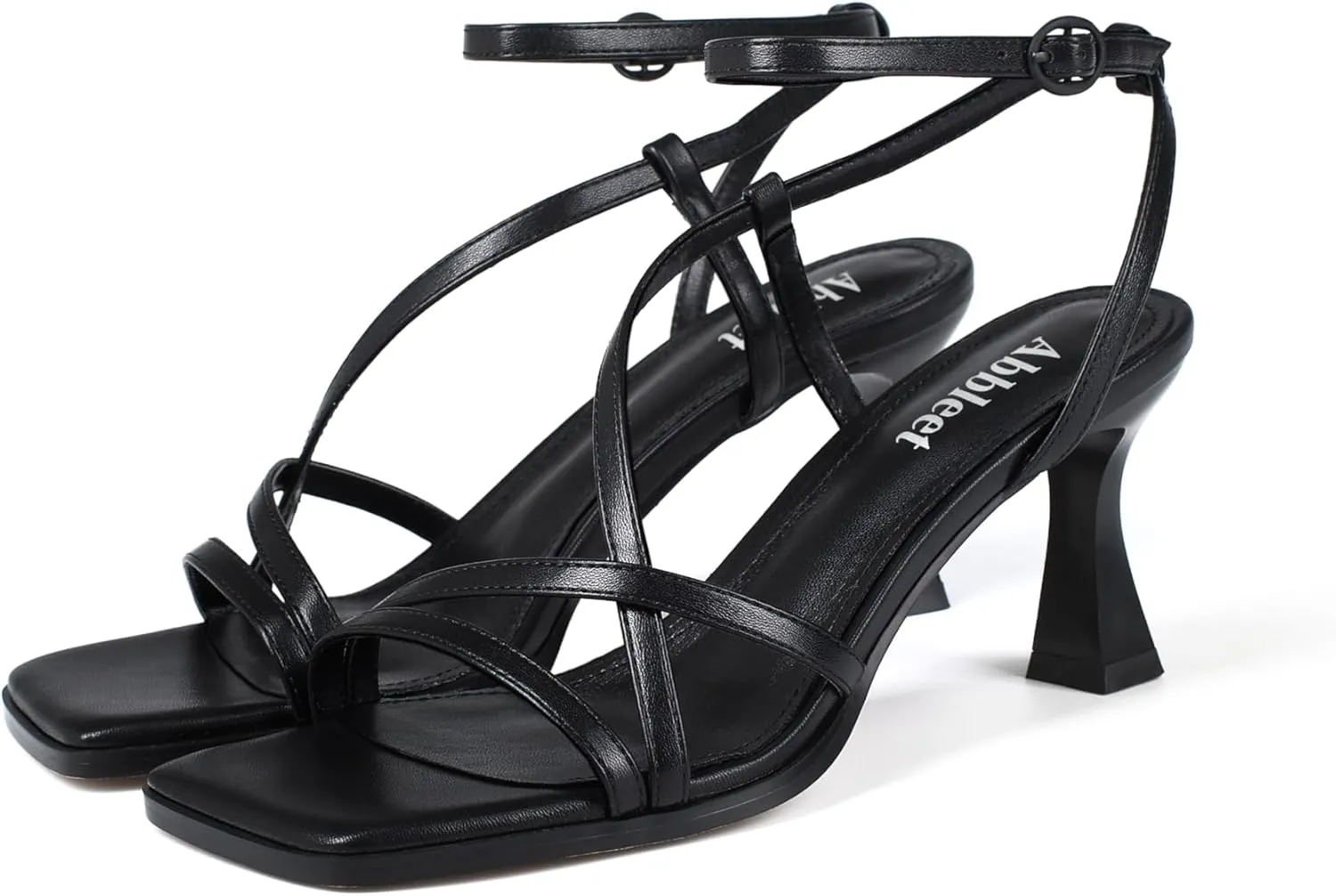 Kitten Heels for Women - Square Open Toe Strappy Heeled Sandals with Ankle Strap - Wedding Dress Heels