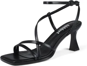 Kitten Heels for Women - Square Open Toe Strappy Heeled Sandals with Ankle Strap - Wedding Dress Heels