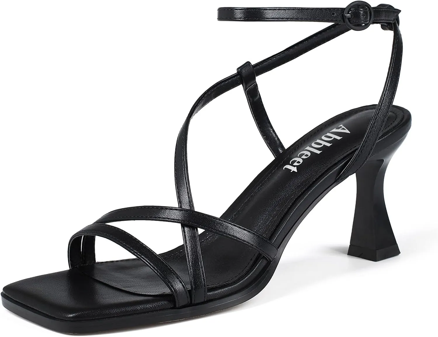 Kitten Heels for Women - Square Open Toe Strappy Heeled Sandals with Ankle Strap - Wedding Dress Heels