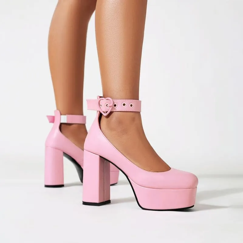 KOKOMOMO Womens Round Toe Platform Ankle Strap Pumps Chunky High Heels Goth Shoes