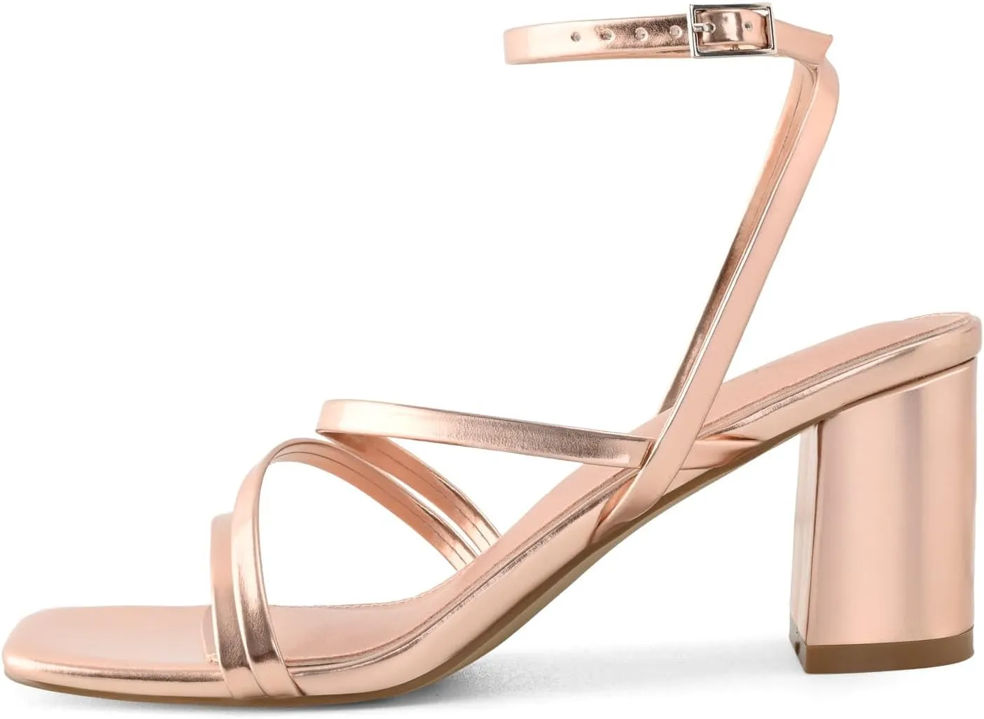 LACUONE Strappy Heels for women Block Heels Square Toe Chunky Ankle Buckle Pump Heeled Sandals