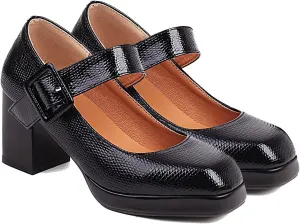 LEHOOR Women Chunky Platform Mary Jane Pumps Square Toe Buckled Ankle Strap 3" Block High Heels Mary Janes Lolita Shoes Goth Punk Heels Closed Toe Sandals Girl Office Work Fashion Trendy 4-15 M US