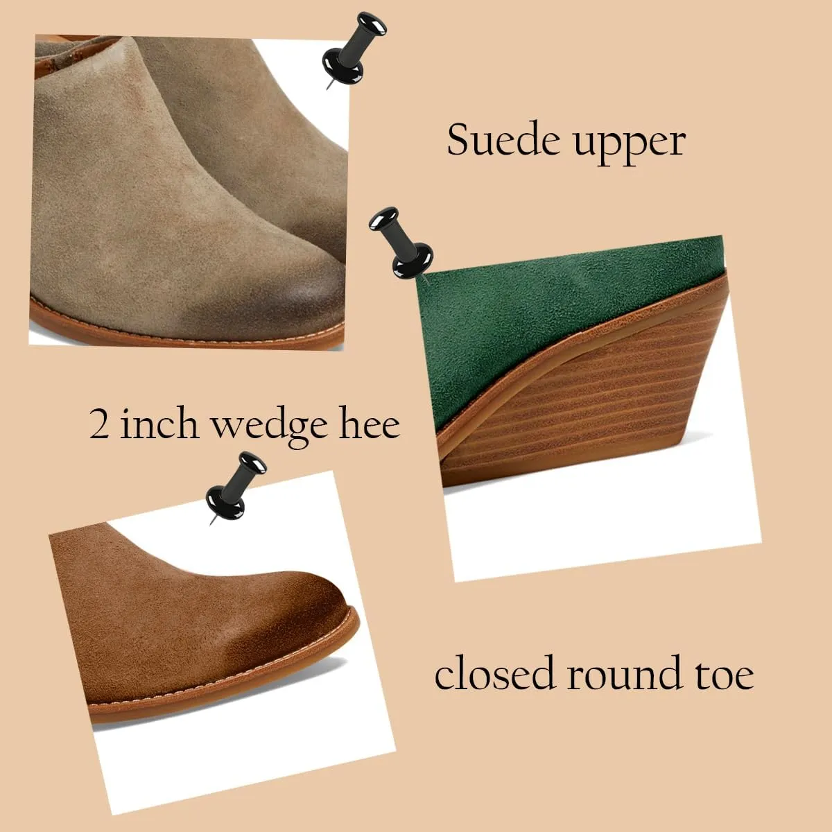LEHOOR Women Comfort Mule Wedges Round Toe Slip On Wedge Heels Mules Walking Retro 2 inch Stacked Wedged Mule Shoes Office Ladies Heeled Slide Shoes Backless Casual Going Out 4-11 M US