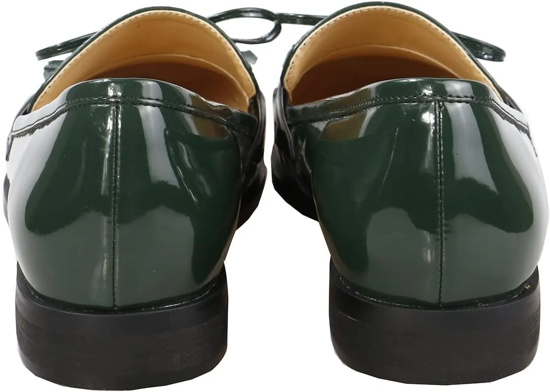 LEMUTISME Women's Trendy Patent Leather Comfort Casual Closed Round Toe Slip On Bow-Knot Dress Flat Loafers Pump Shoes with Tassal