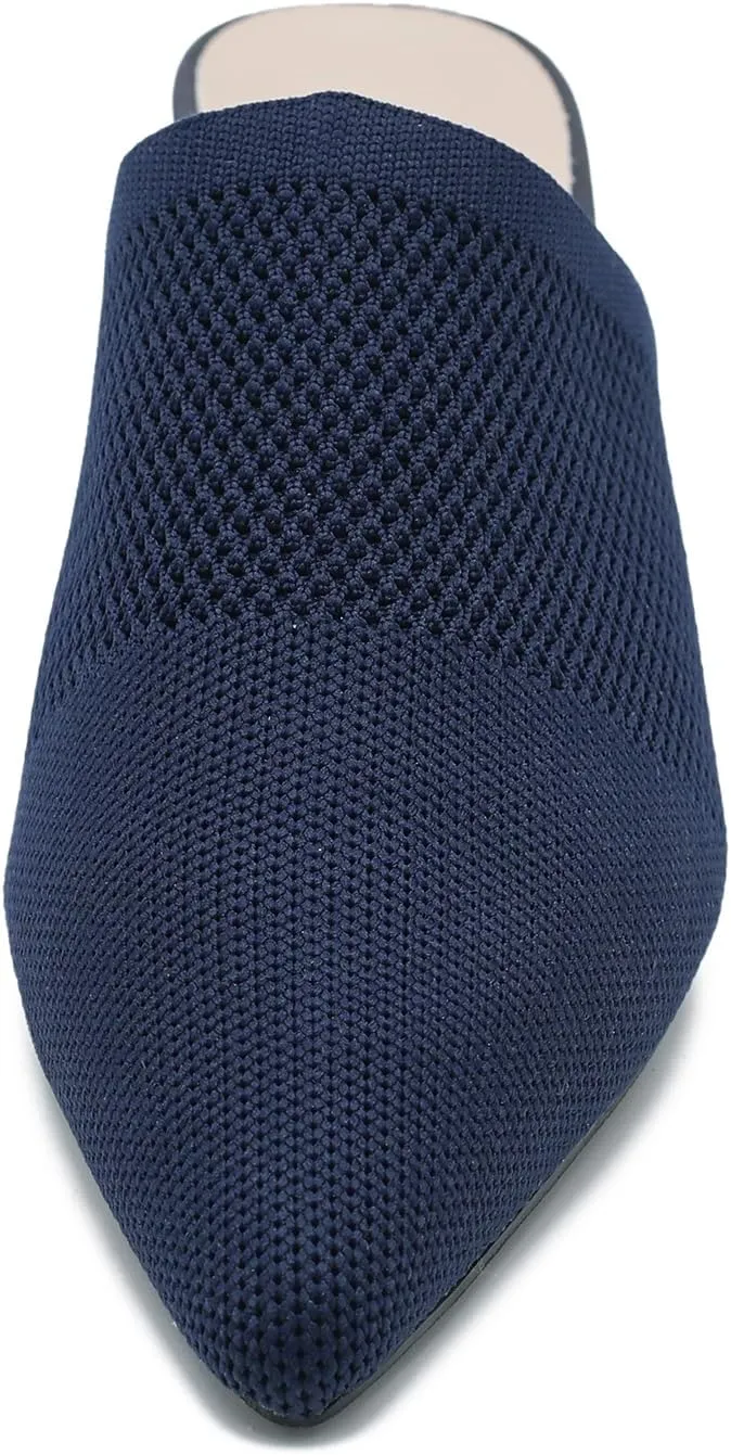 LIURUIJIA Women's Pointed Toe Mules Heels Chunky Heeled Sandals Breathable Mesh Knit Slip On Dress Sandals For Women