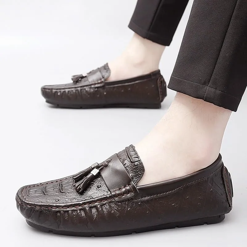 Loafers for Men Round Toe Crocodile Print with Tassel Driving Loafers Comfortable Slip Resistant Lightweight Casual Wedding Slip-ons