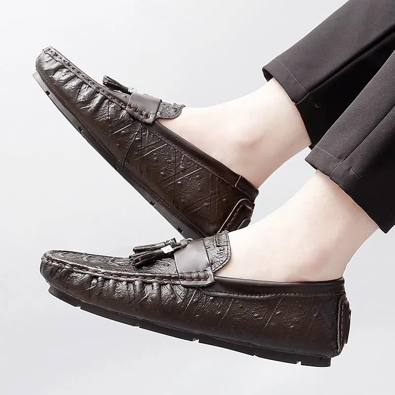 Loafers for Men Round Toe Crocodile Print with Tassel Driving Loafers Comfortable Slip Resistant Lightweight Casual Wedding Slip-ons