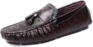 Loafers for Men Round Toe Crocodile Print with Tassel Driving Loafers Comfortable Slip Resistant Lightweight Casual Wedding Slip-ons