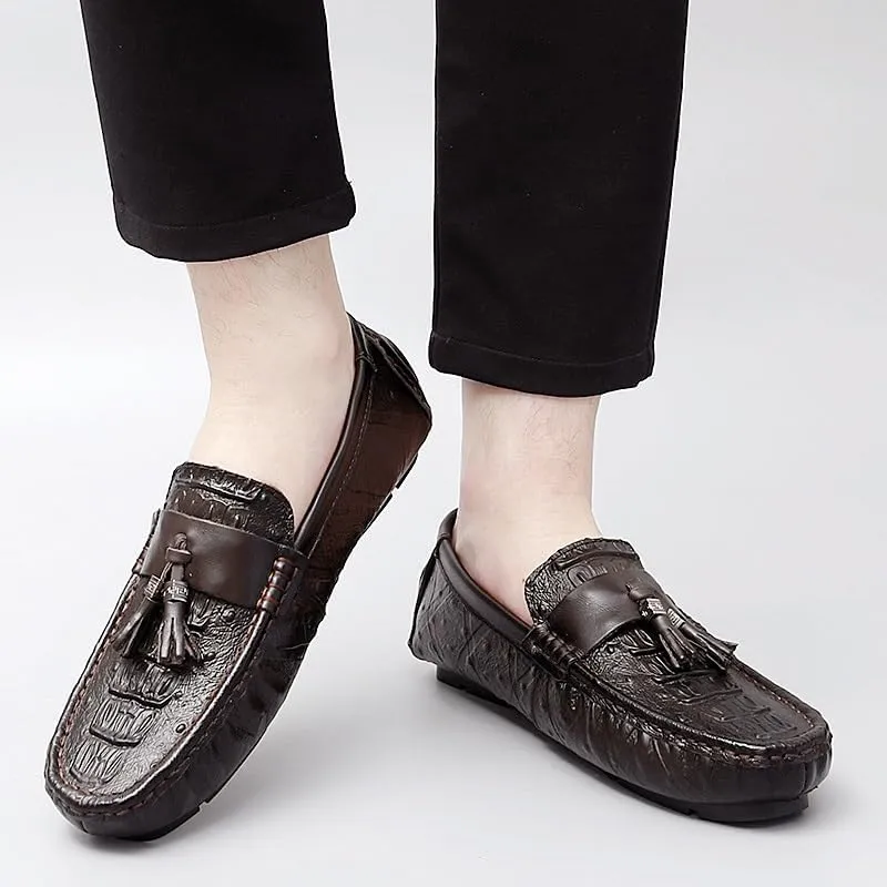 Loafers for Men Round Toe Crocodile Print with Tassel Driving Loafers Comfortable Slip Resistant Lightweight Casual Wedding Slip-ons