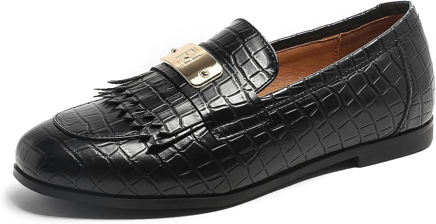 Loafers for Women Slip On Moccasins Shoes Tassel Flats No Heel with Chain