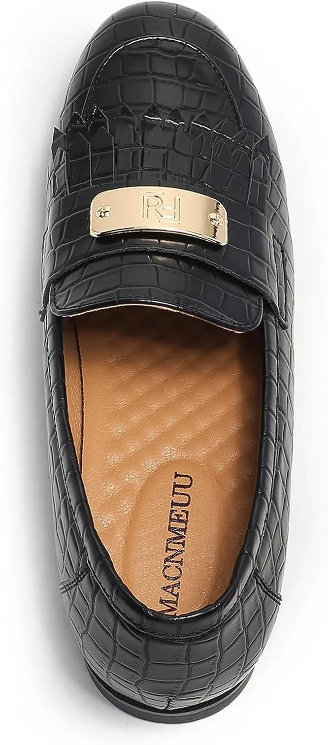 Loafers for Women Slip On Moccasins Shoes Tassel Flats No Heel with Chain