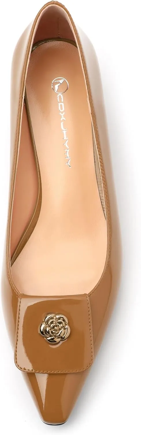 Low Heel Kitten Heel Shoes for Women. The Small Square Shaped Toe Cap is Classic and Fashionable, and They are Suitable for Various Occasions. 1.4 inches