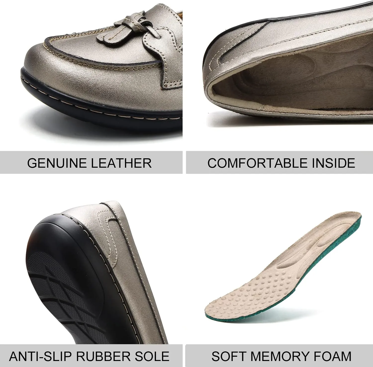 Maichal Loafers for Women Slip On Comfort Leather Tassel Dress Shoes