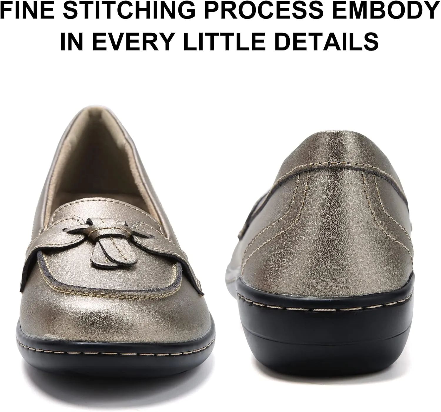 Maichal Loafers for Women Slip On Comfort Leather Tassel Dress Shoes