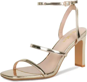 MAVMAX Strappy Heels for Women Square Toe Ankle Strap Buckle Heeled Sandals Lace Up Chunky High Heel Sandals Wedding Work Party Dress Shoes