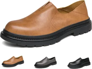 Men's Chunky Heel Lug Sole Slip-on Loafers,Comfort Soft Moccasin Lightweight Driving Walking Penny Shoes Casual Dressy Office Work Shoes