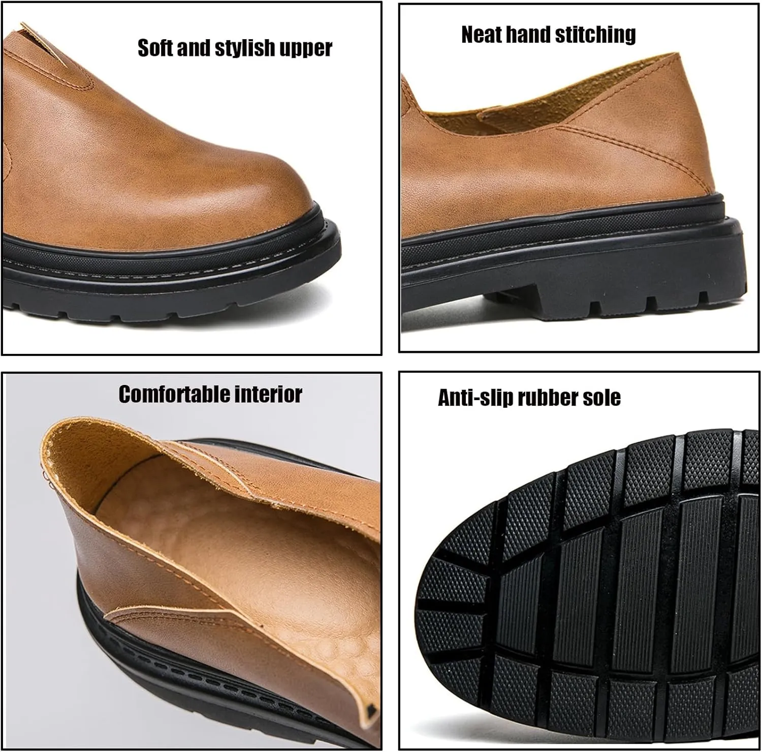 Men's Chunky Heel Lug Sole Slip-on Loafers,Comfort Soft Moccasin Lightweight Driving Walking Penny Shoes Casual Dressy Office Work Shoes