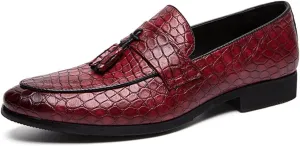 Men's Crocodile Printed Leather Tassel Loafers Classic Retro Slip-On Wing Tips Penny Dress Shoes for Party Dating Prom Business