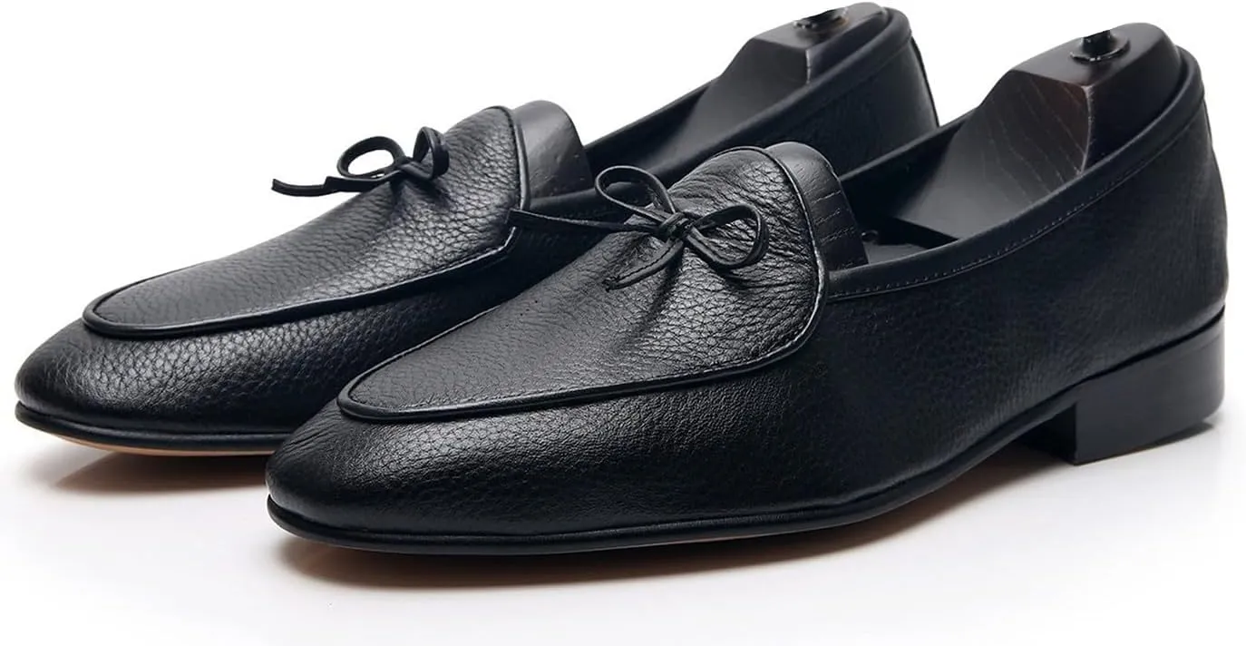 Men's Dress Shoes Belgian Loafers Leather Bow-Tie Slip On Penny Loafers Shoes Formal Business Casual Prom Wedding Tuxedo Shoes for Men