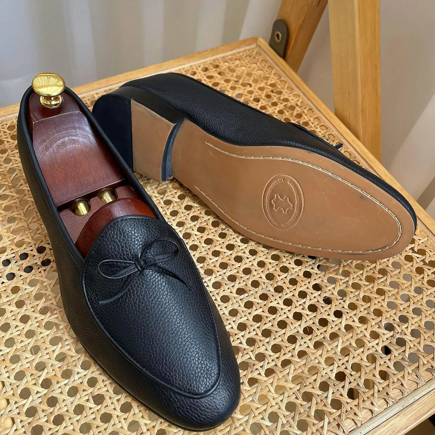 Men's Dress Shoes Belgian Loafers Leather Bow-Tie Slip On Penny Loafers Shoes Formal Business Casual Prom Wedding Tuxedo Shoes for Men