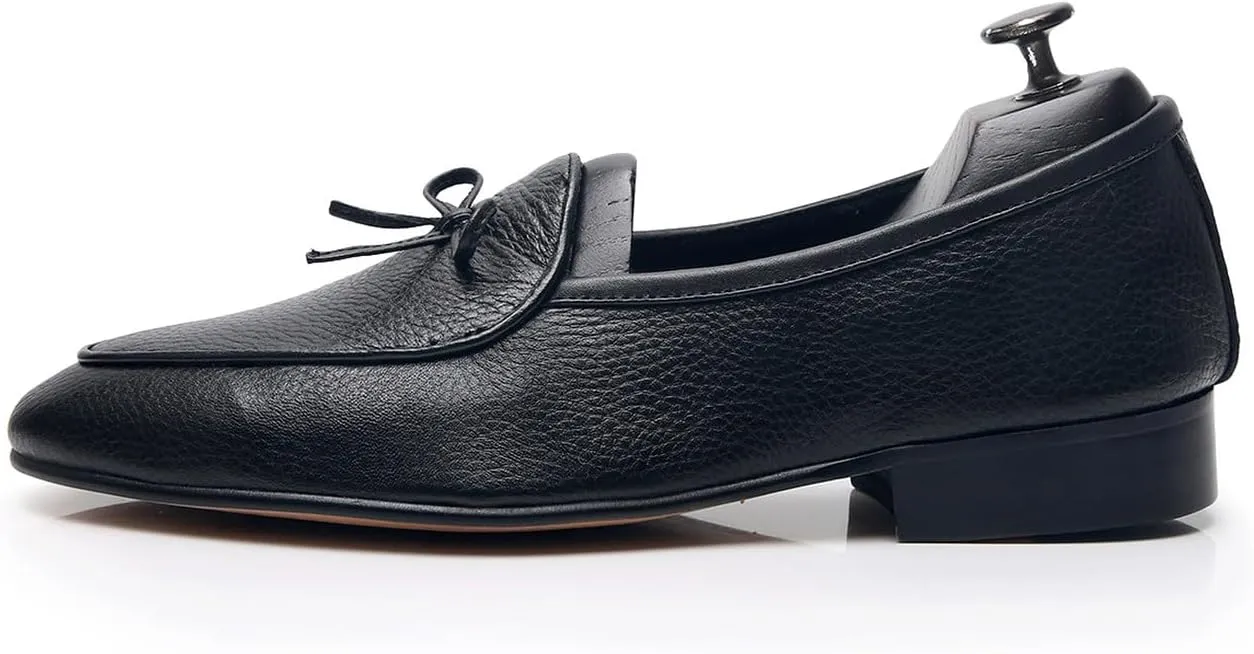 Men's Dress Shoes Belgian Loafers Leather Bow-Tie Slip On Penny Loafers Shoes Formal Business Casual Prom Wedding Tuxedo Shoes for Men