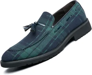 Men's Fashion Tassel Driving Dress Shoes Casual Blue Green Slip Ons Loafers Pointed Toe Non-Slip Party Wedding Comfortable Fringe Oxford