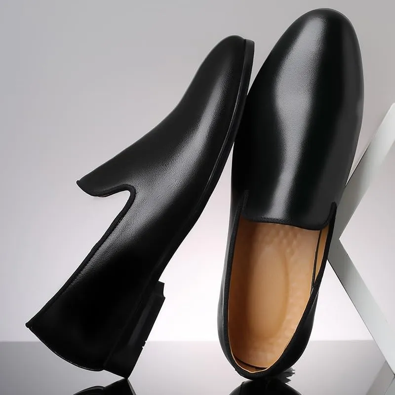 Men's Genuine Leather Penny Loafers with Chunky Platform, Non-Slip Lug Sole, and Low Block Heel for Business and Casual Occasions