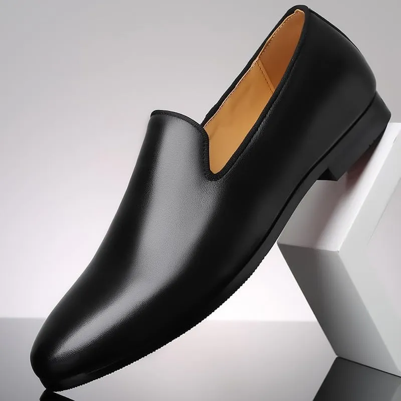 Men's Genuine Leather Penny Loafers with Chunky Platform, Non-Slip Lug Sole, and Low Block Heel for Business and Casual Occasions