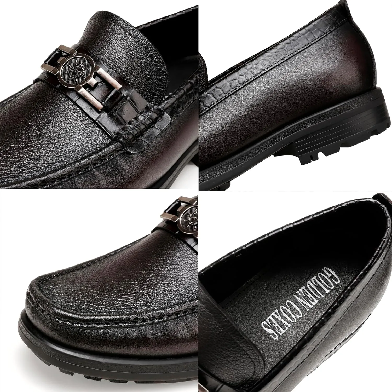 Mens Leather Penny Loafers, Classic Crocodile Printed Business Dress Shoes with Metal Buckle Slip on Penny Shoes for Mens