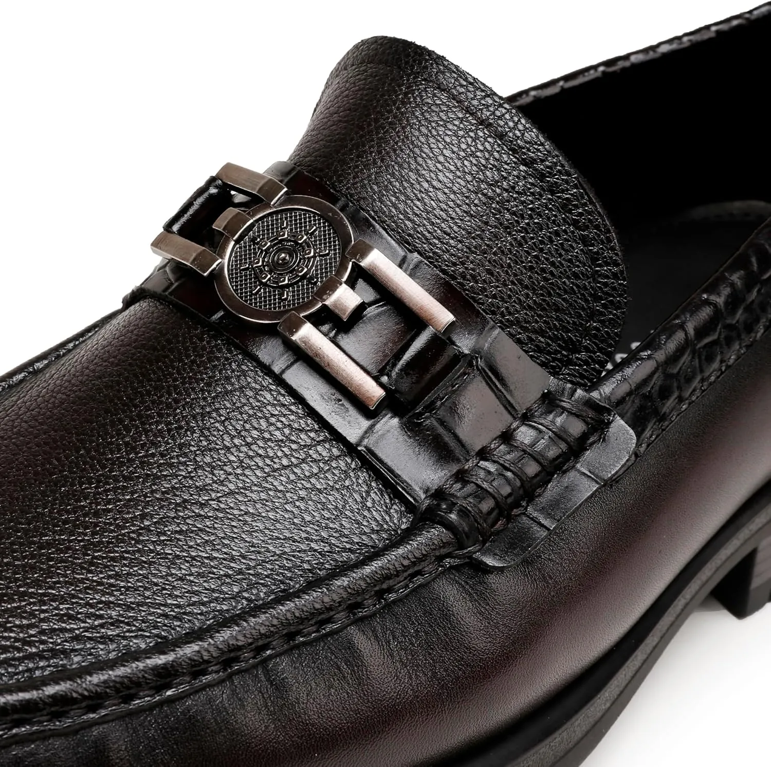 Mens Leather Penny Loafers, Classic Crocodile Printed Business Dress Shoes with Metal Buckle Slip on Penny Shoes for Mens
