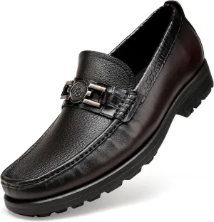 Mens Leather Penny Loafers, Classic Crocodile Printed Business Dress Shoes with Metal Buckle Slip on Penny Shoes for Mens