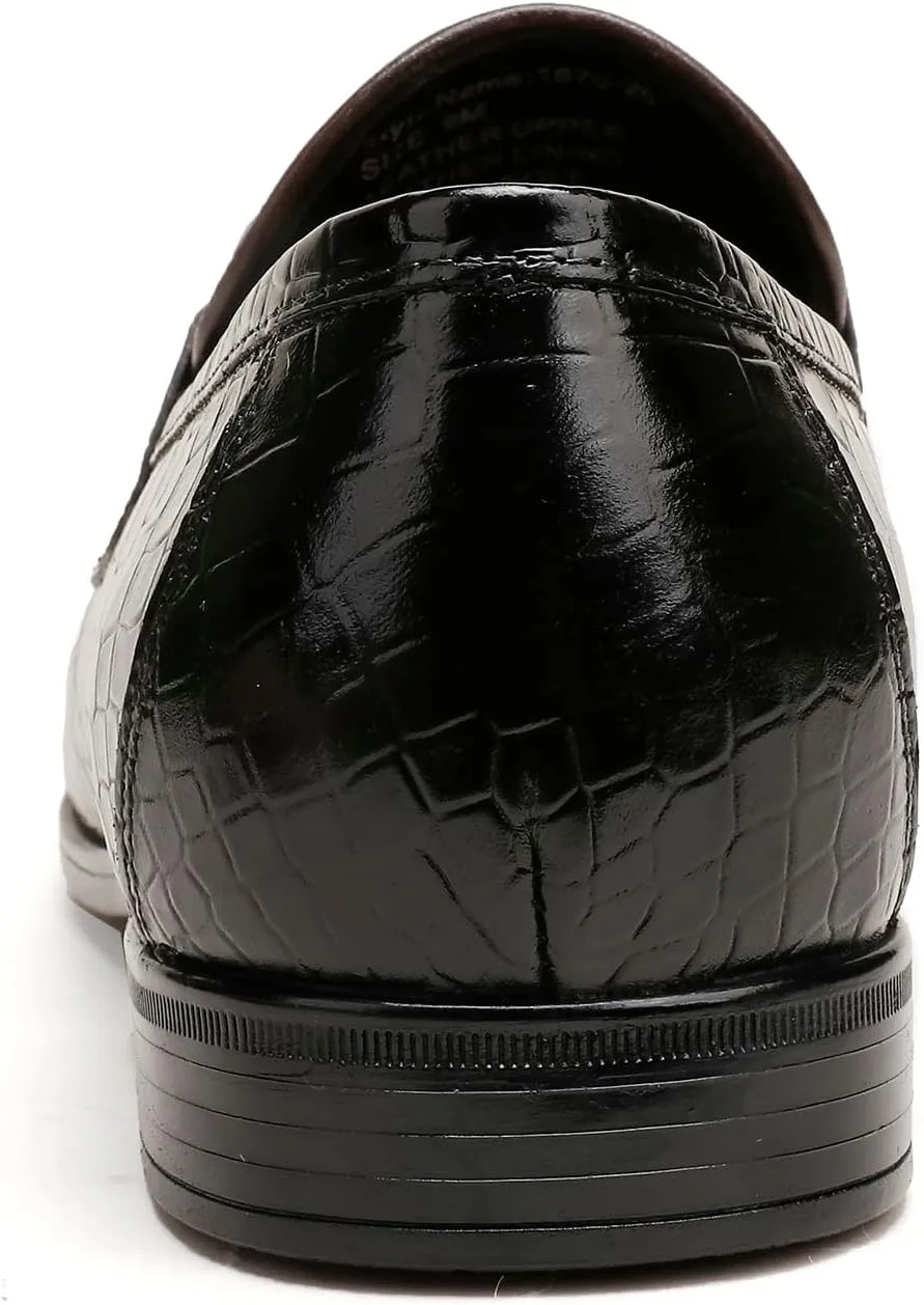 Mens Leather Penny Loafers, Classic Crocodile Printed Business Dress Shoes with Metal Buckle Slip on Penny Shoes for Mens