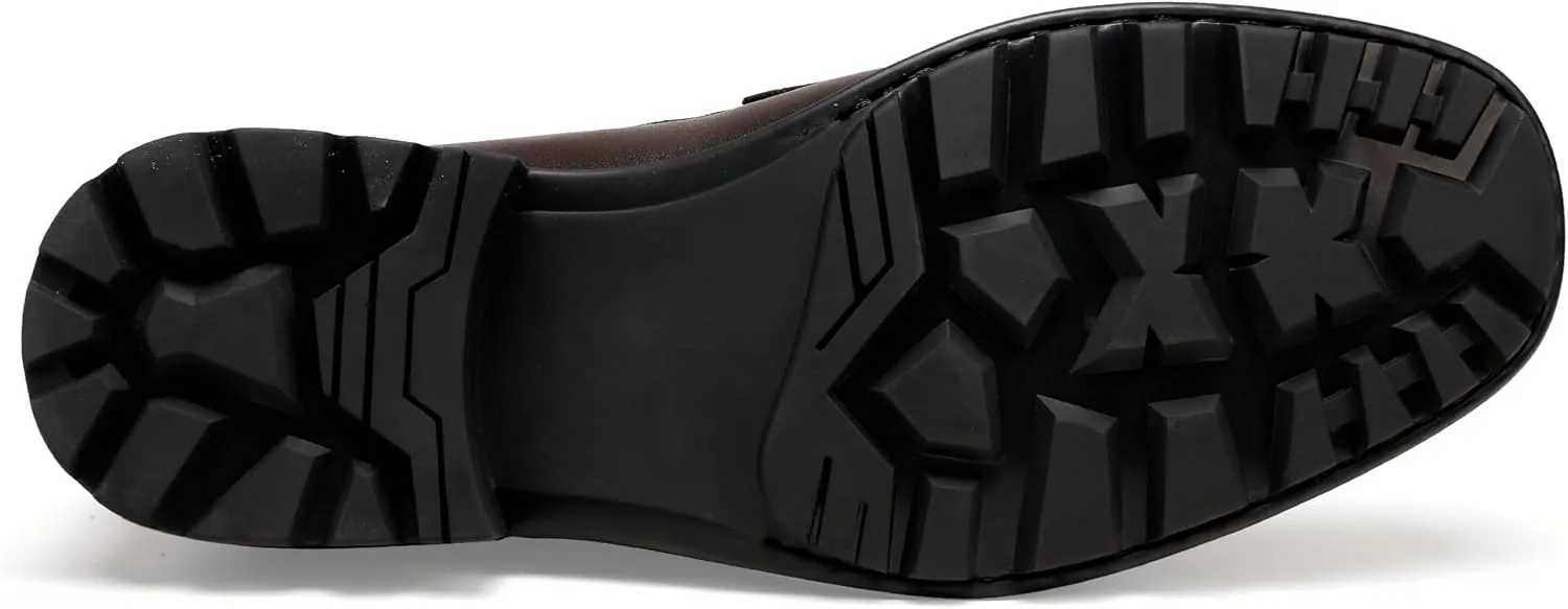 Mens Leather Penny Loafers, Classic Crocodile Printed Business Dress Shoes with Metal Buckle Slip on Penny Shoes for Mens
