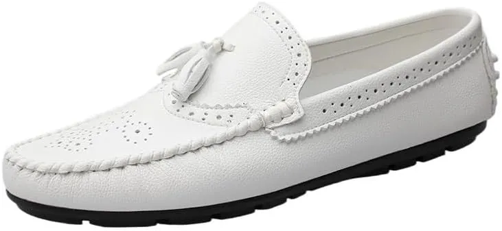 Mens Loafers Round Toe Brogue Embossed Wing tip with Tassel Driving Loafers Resistant Lightweight Comfortable Classic Slip On