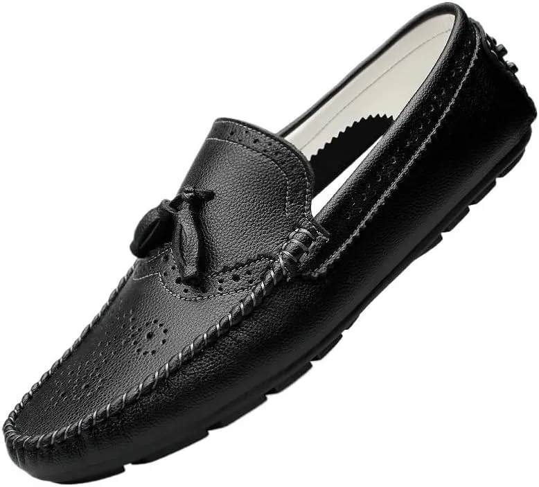 Mens Loafers Round Toe Brogue Embossed Wing tip with Tassel Driving Loafers Resistant Lightweight Comfortable Classic Slip On