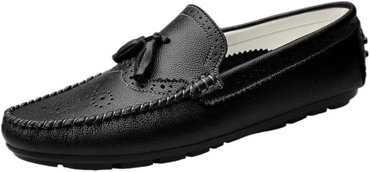 Mens Loafers Round Toe Brogue Embossed Wing tip with Tassel Driving Loafers Resistant Lightweight Comfortable Classic Slip On