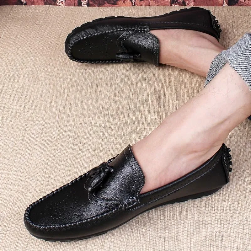 Mens Loafers Round Toe Brogue Embossed Wing tip with Tassel Driving Loafers Resistant Lightweight Comfortable Classic Slip On