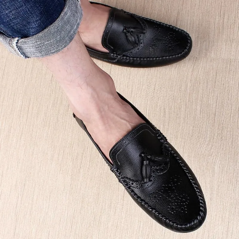Mens Loafers Round Toe Brogue Embossed Wing tip with Tassel Driving Loafers Resistant Lightweight Comfortable Classic Slip On