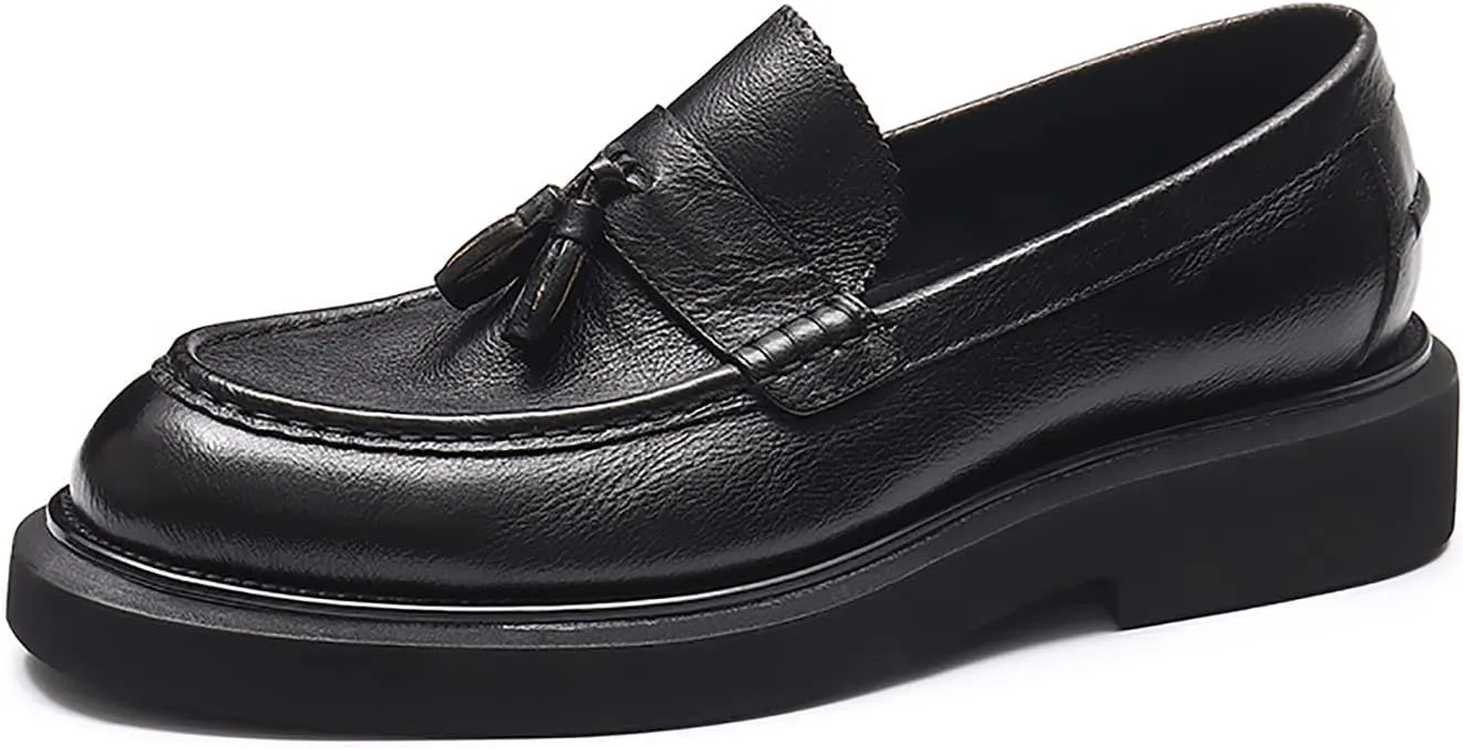 Men's Loafers Slip-ons Leather Formal Dress Tassel Penny Loafers Fashion Thick Sole Casual Shoes for Men