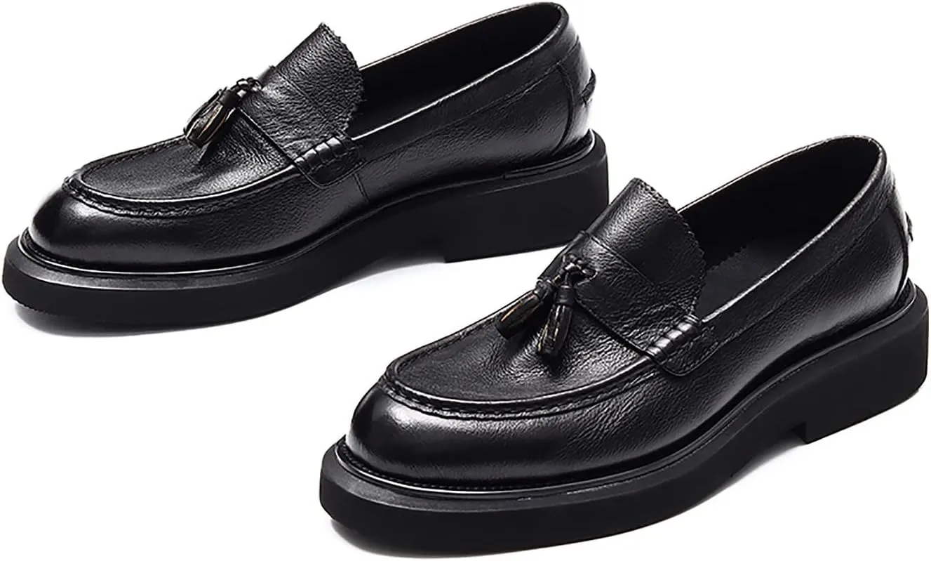Men's Loafers Slip-ons Leather Formal Dress Tassel Penny Loafers Fashion Thick Sole Casual Shoes for Men