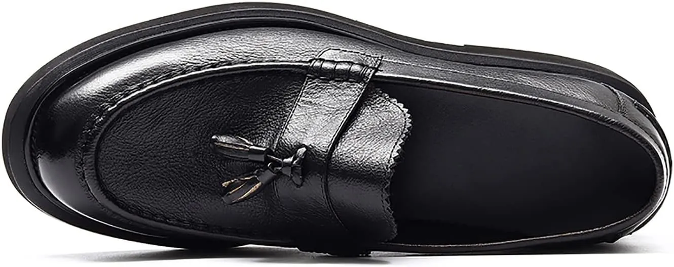 Men's Loafers Slip-ons Leather Formal Dress Tassel Penny Loafers Fashion Thick Sole Casual Shoes for Men