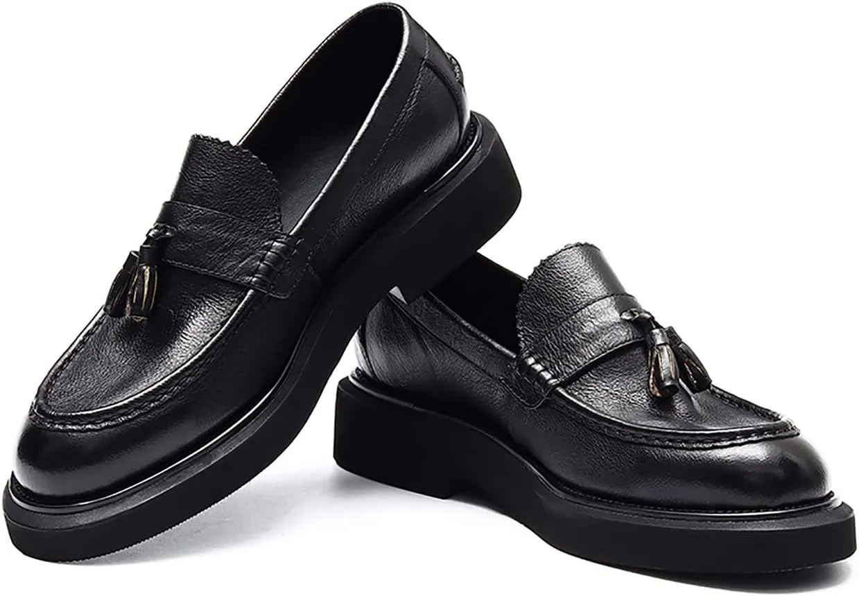 Men's Loafers Slip-ons Leather Formal Dress Tassel Penny Loafers Fashion Thick Sole Casual Shoes for Men
