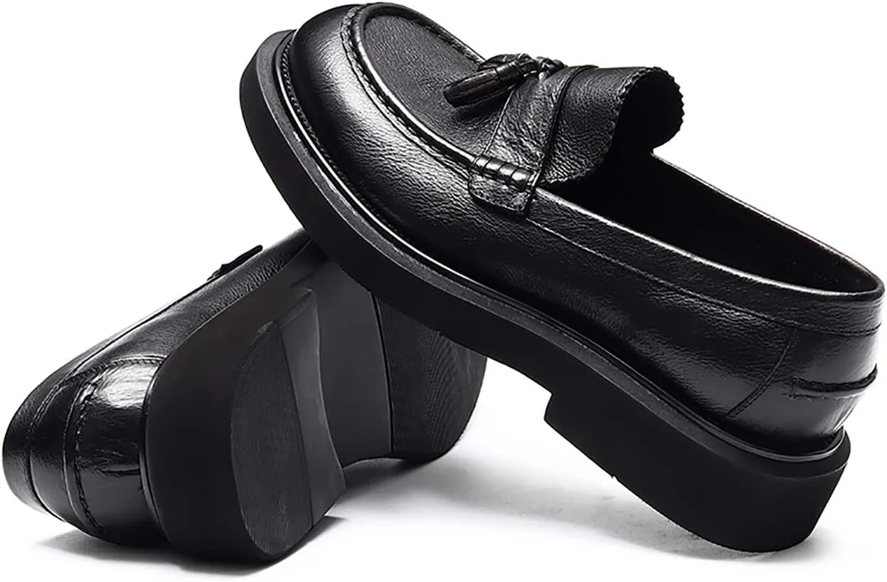 Men's Loafers Slip-ons Leather Formal Dress Tassel Penny Loafers Fashion Thick Sole Casual Shoes for Men