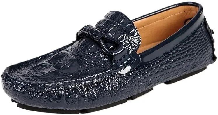 Men's Round Toe Crocodile Print Loafers - Lightweight, Comfortable Driving Shoes with Slip-Resistant Sole for Prom, Outdoor, and Casual Wear