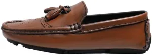Men's Round Toe Vegan Leather Loafers -Brogue Embossed Driving Shoes with Tassel, Anti-Slip, Lightweight, Flexible Slip-Ons for Party and Outdoor Wear