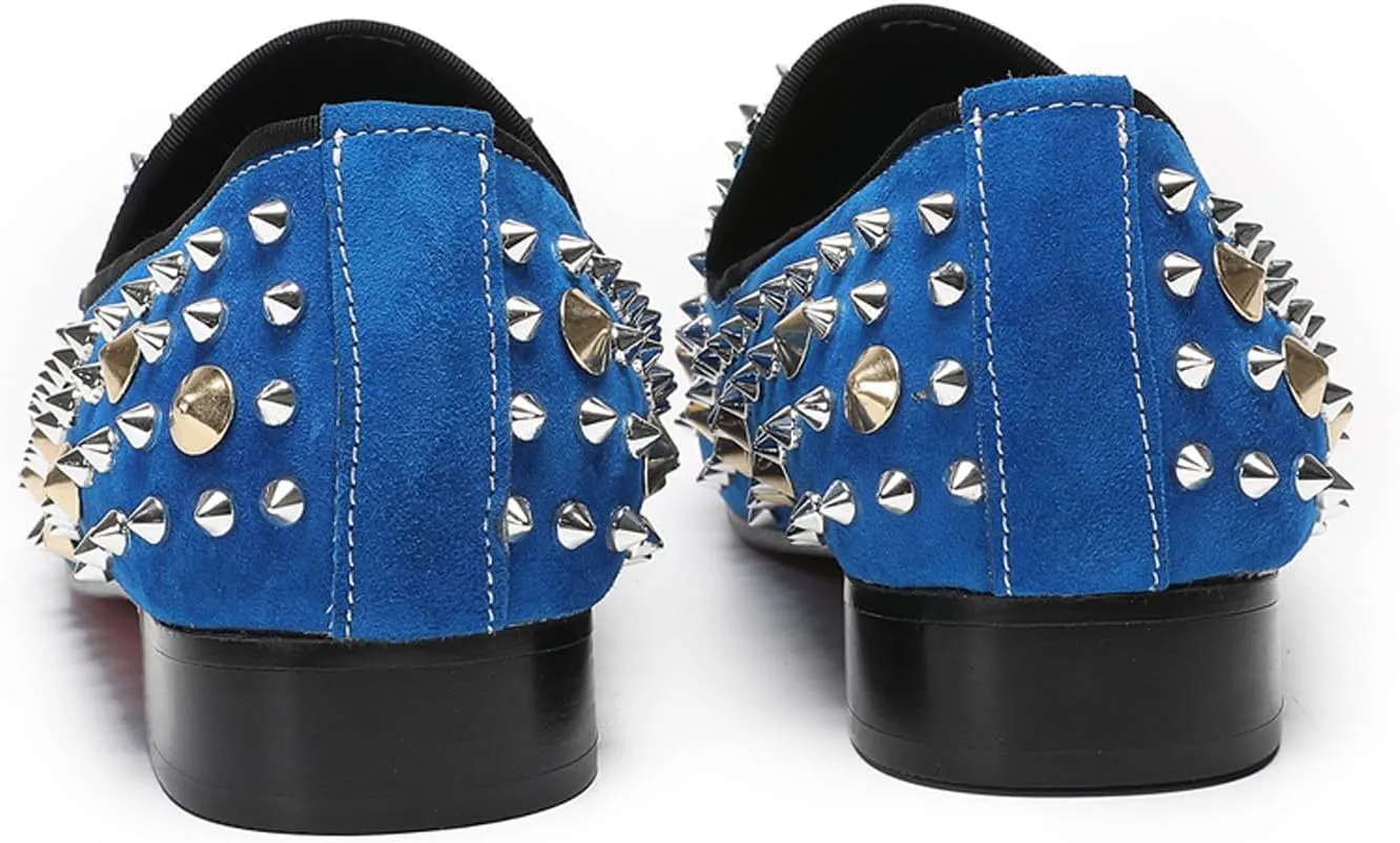 Mens Studded Loafers Spikes Rivets Luxury Penny Loafers Wedding Dress Slip On Party Prom Shoes Wingtip Suede Mocasines Casual Tuxedo Western Dsico Ballroom Smoking Shoes for Men