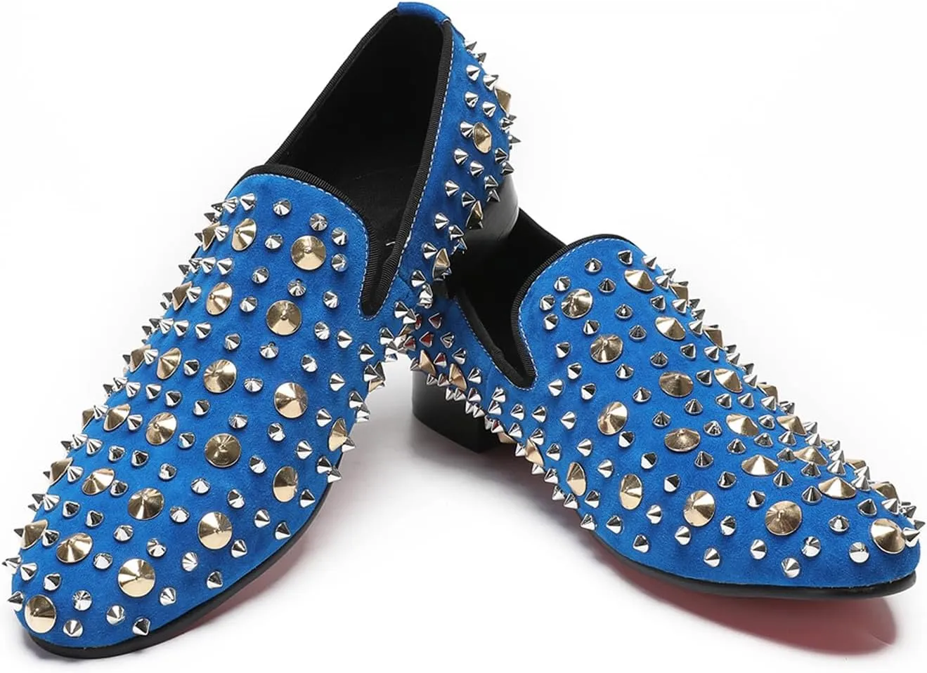 Mens Studded Loafers Spikes Rivets Luxury Penny Loafers Wedding Dress Slip On Party Prom Shoes Wingtip Suede Mocasines Casual Tuxedo Western Dsico Ballroom Smoking Shoes for Men