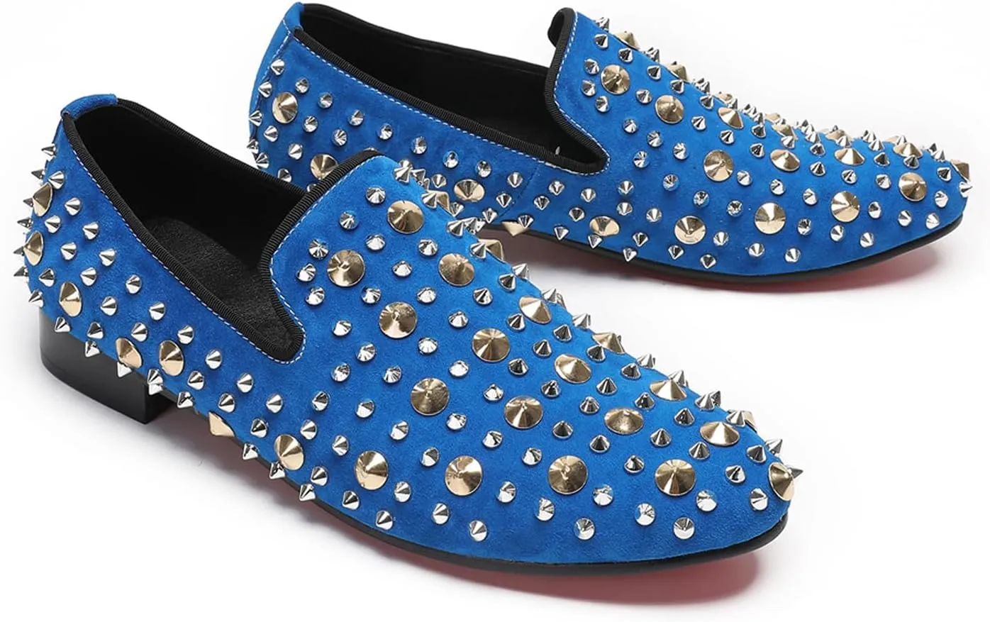 Mens Studded Loafers Spikes Rivets Luxury Penny Loafers Wedding Dress Slip On Party Prom Shoes Wingtip Suede Mocasines Casual Tuxedo Western Dsico Ballroom Smoking Shoes for Men